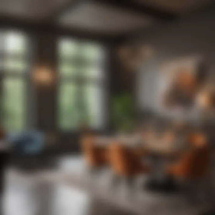 A stylish dining area featuring unique furniture pieces and ambient lighting
