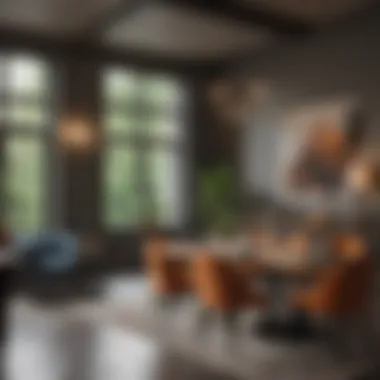 Chic Dining Space A stylish dining area featuring unique furniture pieces and ambient lighting