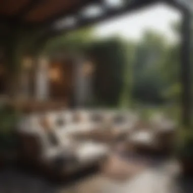 Stylish Outdoor Living Area Artful outdoor space adorned with tasteful furnishings and greenery