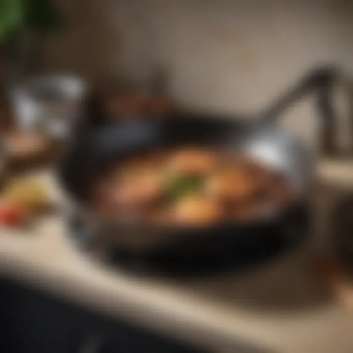 Pristine cast iron skillet resting on a countertop, ready for use, reflecting its maintained condition.