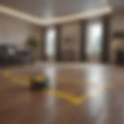 Measuring a room with a tape measure on the floor