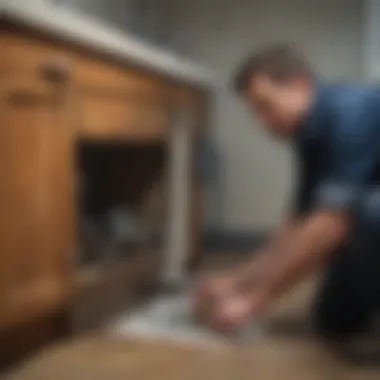 A professional plumber assessing a clogged sink.