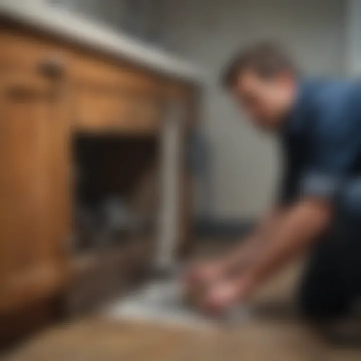 A professional plumber assessing a clogged sink.