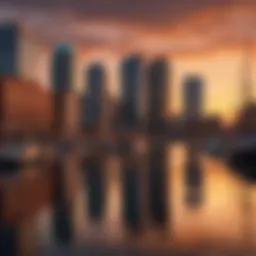 A scenic view of the Baltimore Inner Harbor during sunset, showcasing the city's skyline.