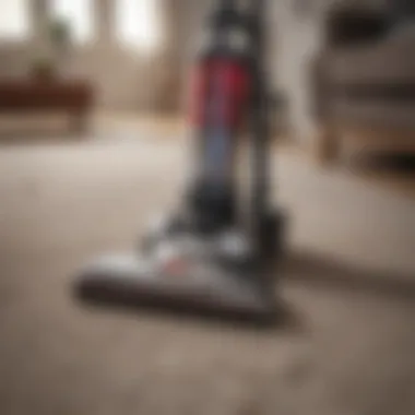 Powerful upright vacuum on a carpet