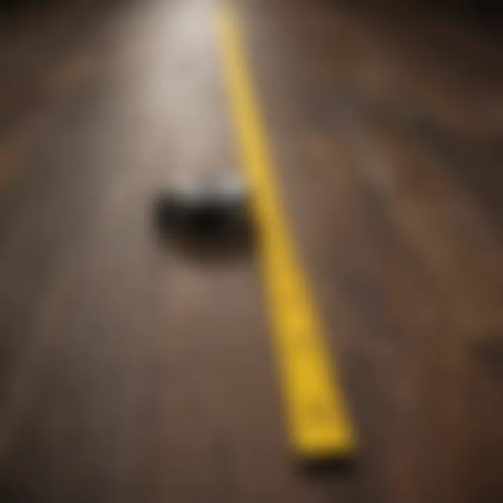 A measuring tape on a wooden floor