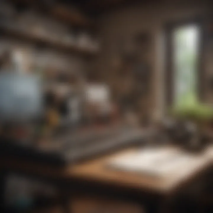 An organized workspace displaying tools necessary for calculating square footage.