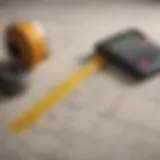 Measuring tape and calculator on a blueprint