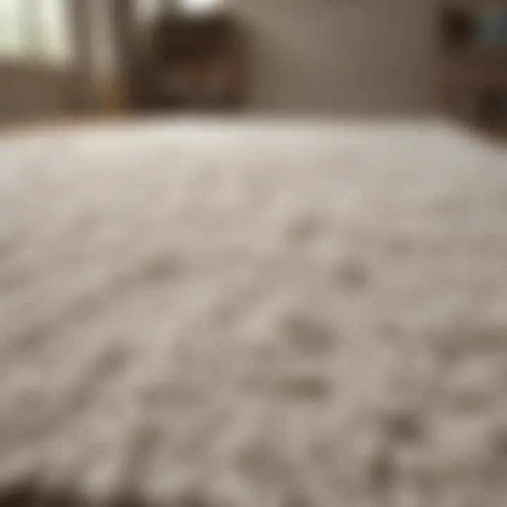 Before and after comparison of a shaggy white rug after cleaning