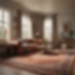 A beautifully arranged 5x7 rug in a cozy room setting