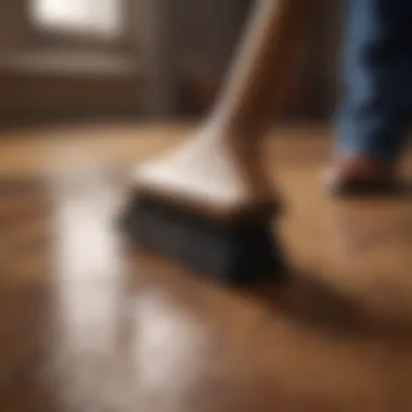 Close-up of brush cleaning hardwood