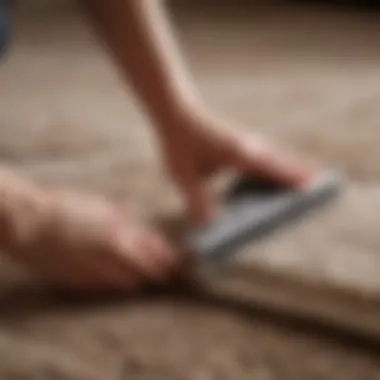 A close-up of a rug being gently brushed for cleaning.