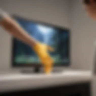 Gentle Cleaning with Microfiber Cloth Gentle cleaning of an LED TV screen with a microfiber cloth