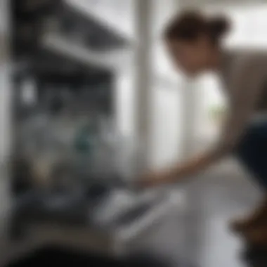 Applying Cleaning Solutions in a Dishwasher A person applying a cleaning solution in the dishwasher