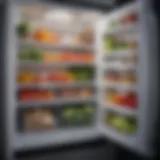 A pristine refrigerator interior showcasing organized shelves and fresh produce