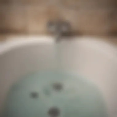 Clogged bathtub drain with visible debris