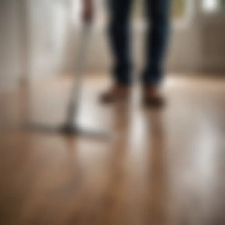 Person demonstrating the cleaning technique on laminate floor