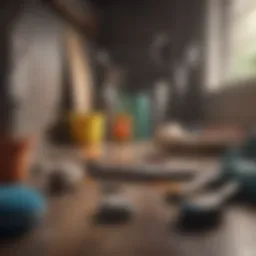 Essential cleaning tools arranged neatly