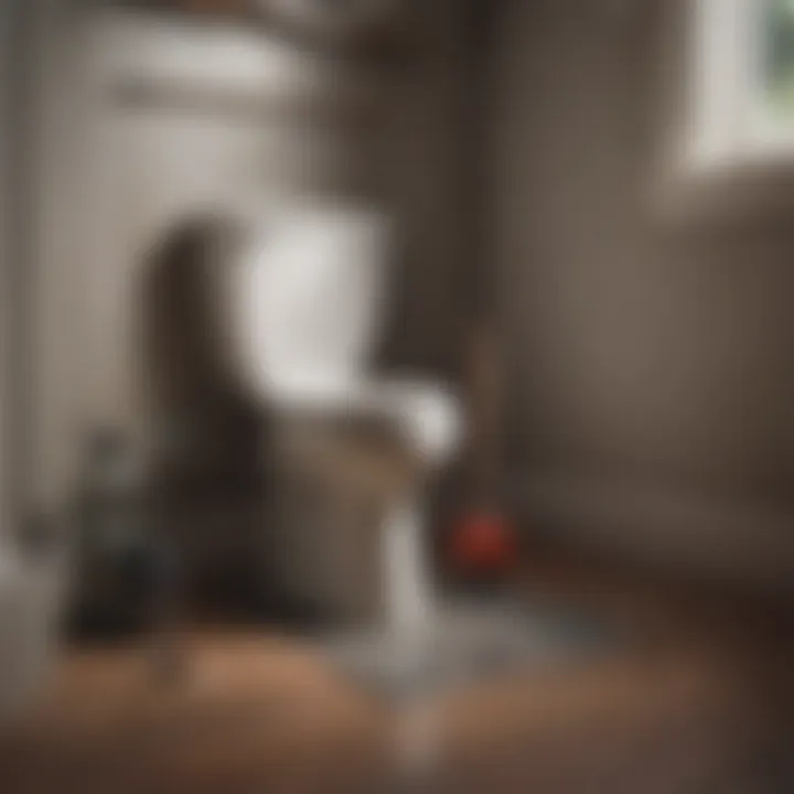 Illustration of a toilet with a plunger in action