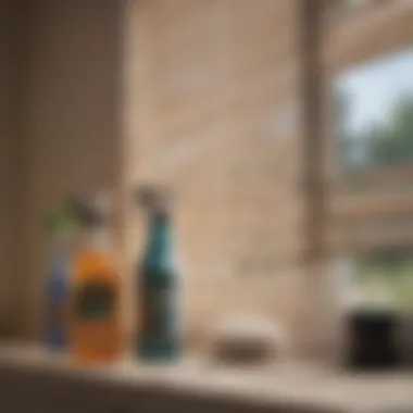 An array of cleaning supplies ideal for faux blinds maintenance.