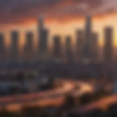 Breathtaking Los Angeles Skyline Scenic view of Los Angeles skyline at sunset