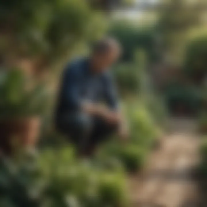 Gardener selecting plants for an urban garden