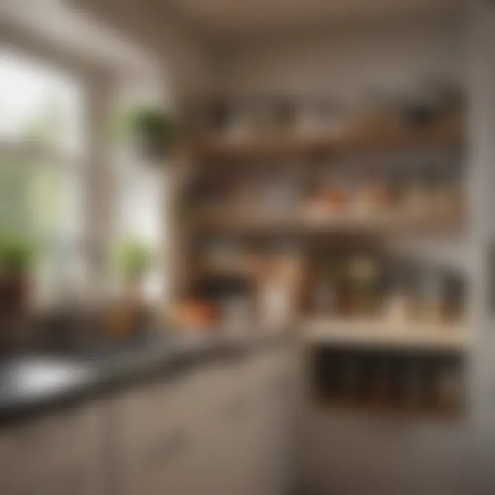 Functional kitchen with labeled containers and tidy shelves