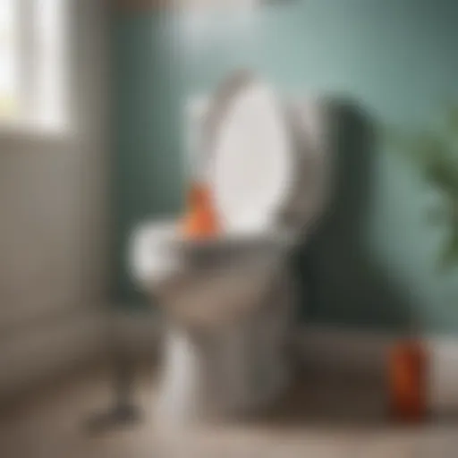 A plunger stuck in a toilet bowl