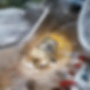 Baking soda and vinegar mixture bubbling in a toilet bowl
