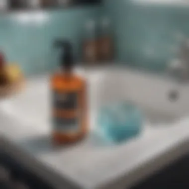 Chemical cleaning products arranged on a countertop