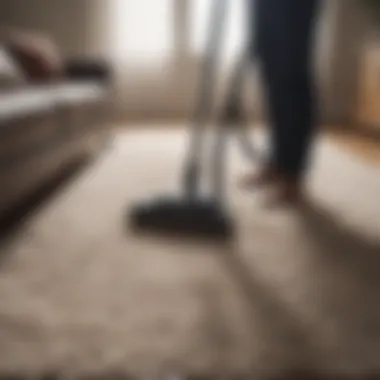 Efficient Vacuuming Techniques for Rug Care Person using a vacuum on a rug