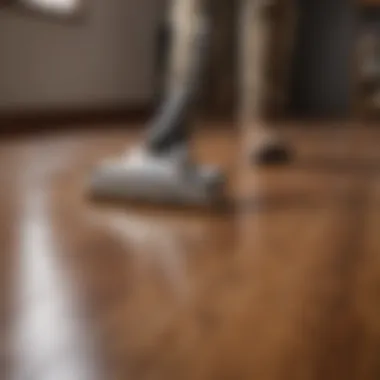 Demonstration of applying cleaning solution to hardwood