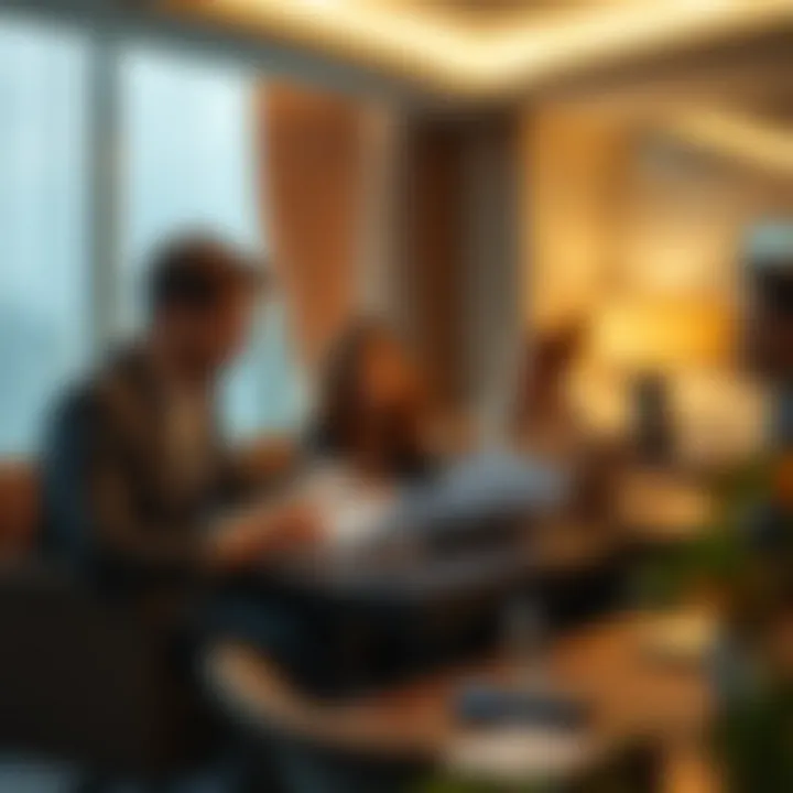 Hotel Financial Analysis Hotel management team analyzing financial data with digital tools