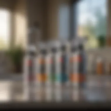 A close-up of effective cleaning sprays lined up on a countertop