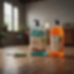 A selection of eco-friendly cleaning products displayed on a wooden surface