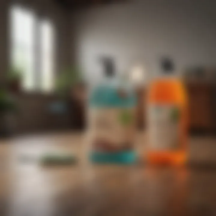 A selection of eco-friendly cleaning products displayed on a wooden surface