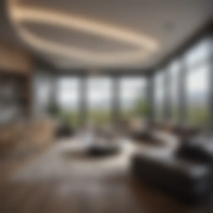 An interior shot of a chic apartment highlighting contemporary design and spacious living.