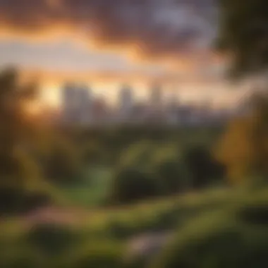 Sunset Serenity Over the City A beautiful sunset view over Central Park with apartment buildings in the foreground.