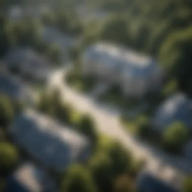 Aerial view of affluent neighborhood in Atlanta showcasing luxury homes and green spaces