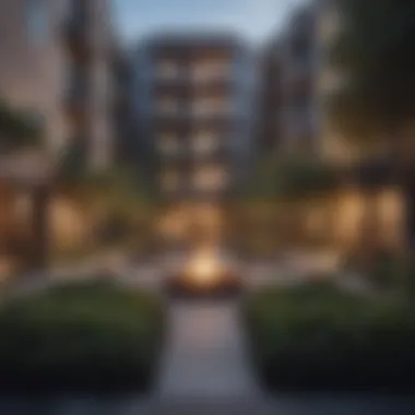 Community spaces around apartment complexes encouraging social interactions.