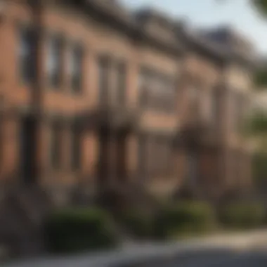 Street view featuring a row of historic brownstones