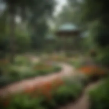 An aerial view of the Atlanta Botanical Garden showcasing diverse floral displays.