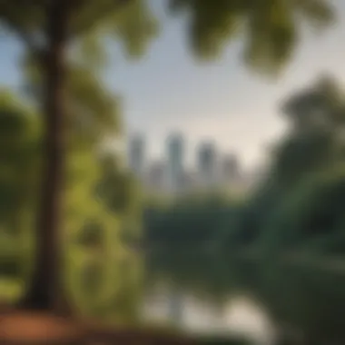 The lush greenery of Piedmont Park with the city skyline in the background.