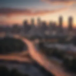 Scenic view of the Atlanta skyline at sunset