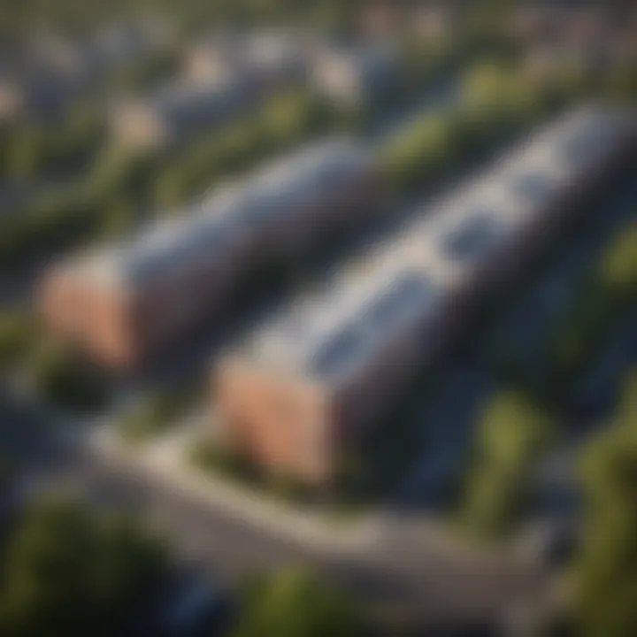 Aerial view of Garden Village Apartments in the context of urban living
