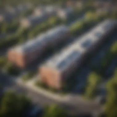 Urban Living Context of Garden Village Apartments Aerial view of Garden Village Apartments in the context of urban living