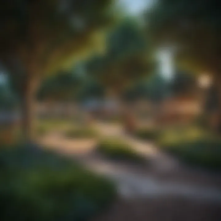 An inviting community park filled with greenery and families enjoying leisure time