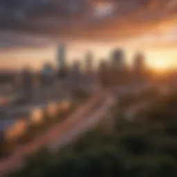 Scenic view of downtown Austin skyline at sunset
