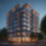 Exterior view of Sky Apartments showcasing modern architecture