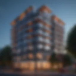 Exterior view of Sky Apartments showcasing modern architecture